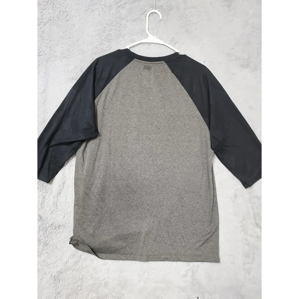 New York Yankees Shirt Mens XL Nike MLB Baseball Raglan Gray Black 3/4 Sleeve